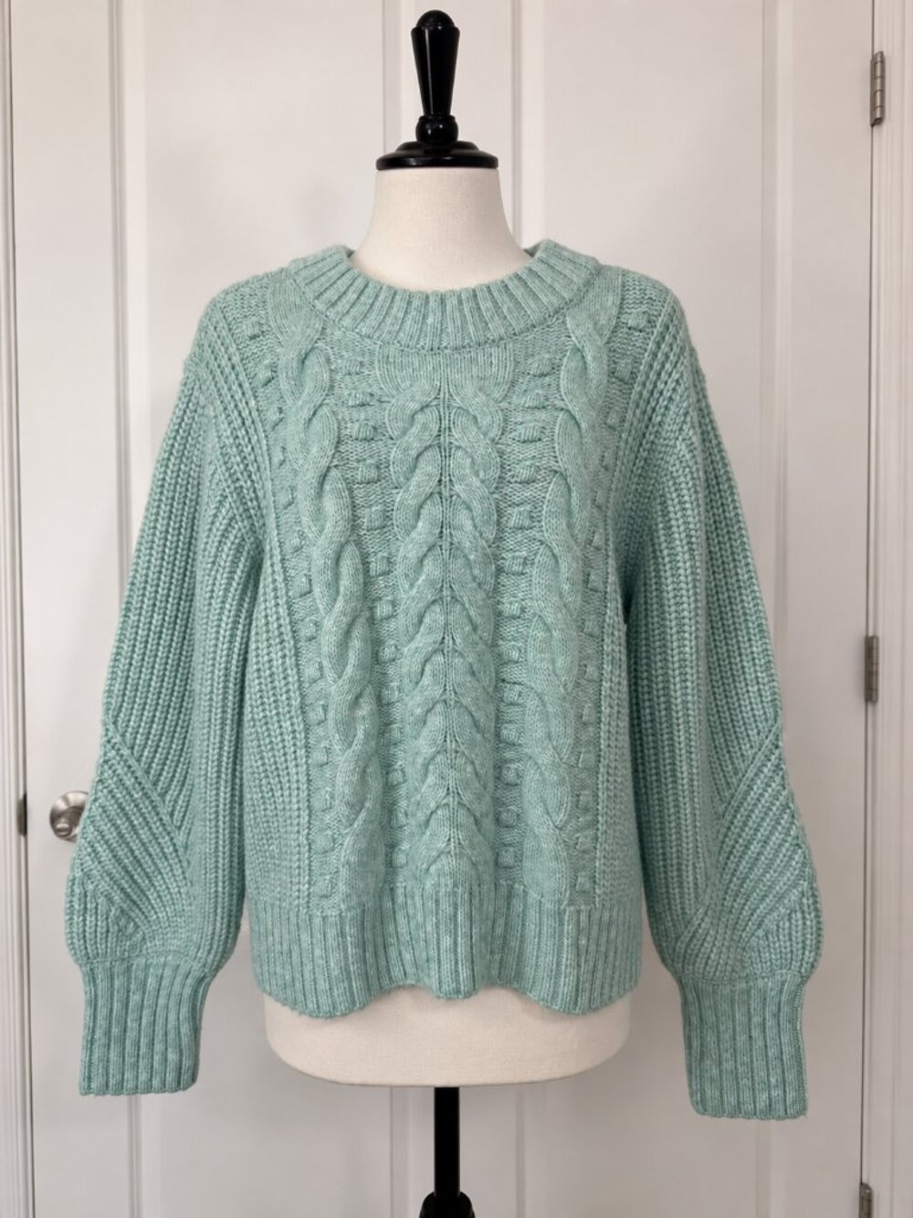 A New Day Mint Green Cable Knit Chunky Sweater Size M